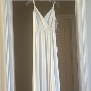 White silky long dress never worn size small, has a slit!